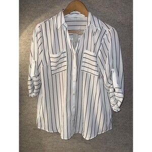 Maurices Striped Button Down Blouse Black & White Size Large NWT